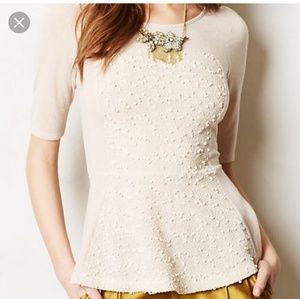 Anthropologie Shimmered Boucle Peplum Sweater pink